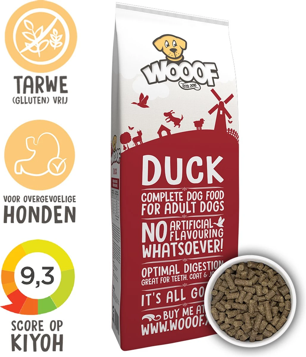 WOOOF Eend 18KG - Geperst Hondenvoer - Hypoallergeen Hondenvoer - Geperste Hondenbrokken - Droogvoer 3 WOOOF Eend 18KG - Geperst Hondenvoer - Hypoallergeen Hondenvoer - Geperste Hondenbrokken - Droogvoer