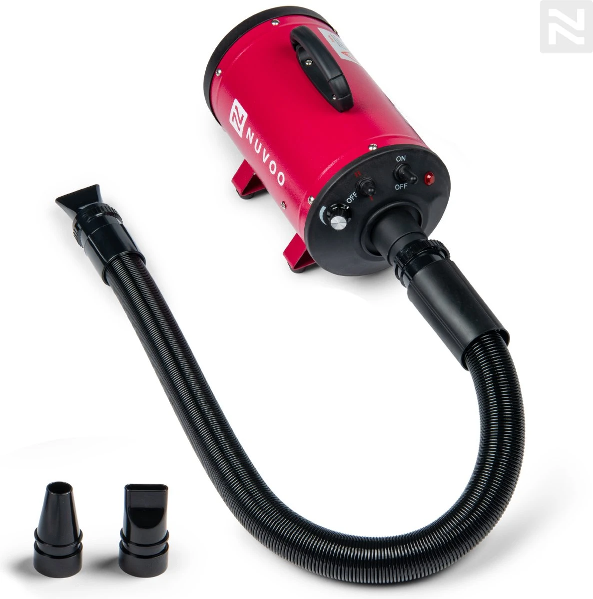 Nuvoo Professionele Hondenföhn / Waterblazer / Hondenborstel Met 3 Opzetstukken - Verstelbare Vermogen Tot 2200W - Warme / Koude Stand - Rood 3 Nuvoo Professionele Hondenföhn / Waterblazer / Hondenborstel Met 3 Opzetstukken - Verstelbare Vermogen Tot 2200W - Warme / Koude Stand - Rood