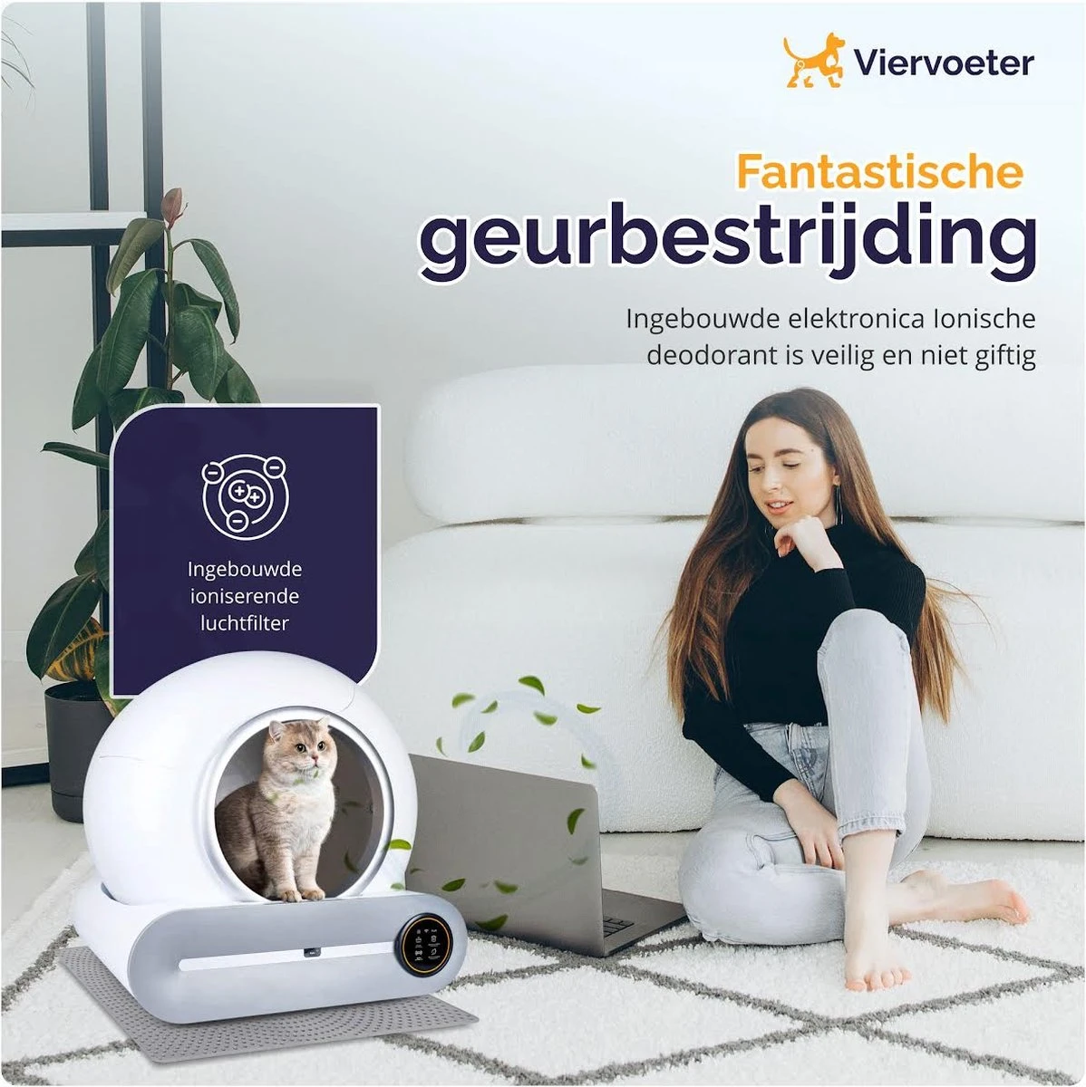 Viervoeter™ Kattenbak Zelfreinigend – Automatische Kattenbak – Zelfreinigende Kattenbak – Anti-geur – 53x58x55cm – Bedienen Via App – 65 Liter 7 Viervoeter™ Kattenbak Zelfreinigend – Automatische Kattenbak – Zelfreinigende Kattenbak – Anti-geur – 53x58x55cm – Bedienen Via App – 65 Liter - Afbeelding 5
