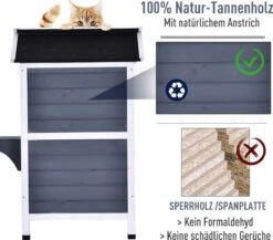 PawHut Kattenhuis Voor Buiten Kattenhut Met 2 Verdiepingen Kattenvilla, Asfaltdak, Massief Hout Grijs D30-236 20 PawHut Kattenhuis Voor Buiten Kattenhut Met 2 Verdiepingen Kattenvilla, Asfaltdak, Massief Hout Grijs D30-236 -Dierenwinkel 1200x1054 1