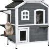 PawHut Kattenhuis Voor Buiten Kattenhut Met 2 Verdiepingen Kattenvilla, Asfaltdak, Massief Hout Grijs D30-236 1 PawHut Kattenhuis Voor Buiten Kattenhut Met 2 Verdiepingen Kattenvilla, Asfaltdak, Massief Hout Grijs D30-236 -Dierenwinkel 1200x1065