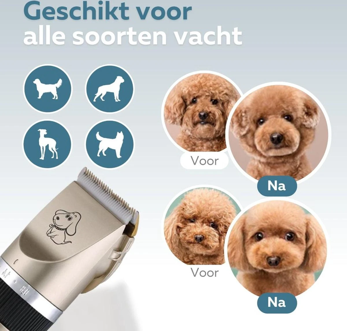 BYER Professionele Dieren Tondeuse Set - Voor Huisdieren Katten & Honden - Draadloos - Oplaadbare Pet Trimmer - Dog Tondeuze Clipper - 5 Standen & Vier Opzetkammen - Low Noise 6 BYER Professionele Dieren Tondeuse Set - Voor Huisdieren Katten & Honden - Draadloos - Oplaadbare Pet Trimmer - Dog Tondeuze Clipper - 5 Standen & Vier Opzetkammen - Low Noise - Afbeelding 4