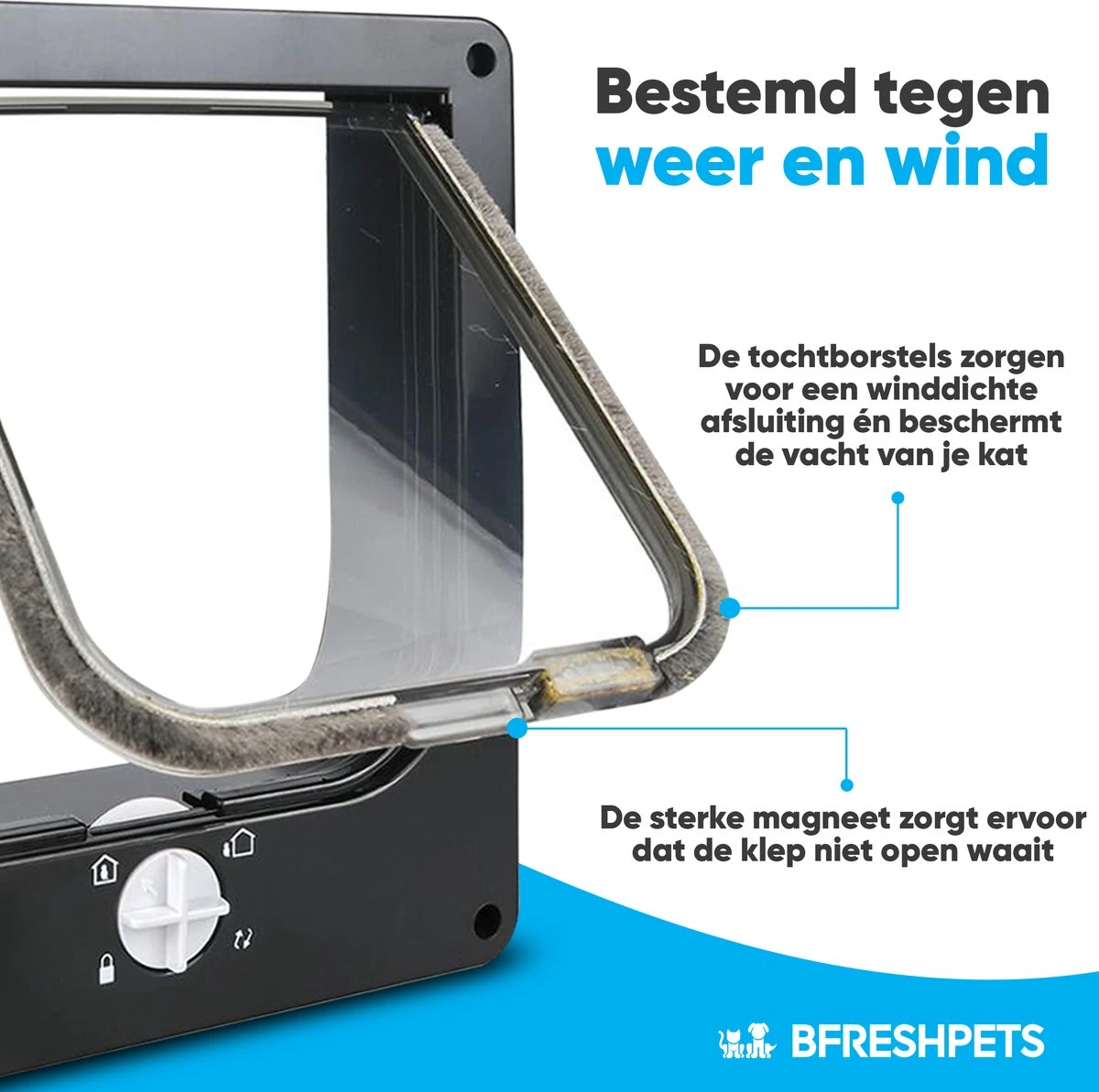 BFreshPets Kattenluik + Massageborstel - Met Tunnel - 4 Vergrendelingsstanden - Weersbestendig - Maat L - Zwart - 27 X 24 Cm 7 BFreshPets Kattenluik + Massageborstel - Met Tunnel - 4 Vergrendelingsstanden - Weersbestendig - Maat L - Zwart - 27 X 24 Cm - Afbeelding 5