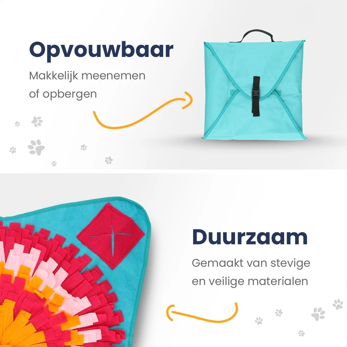 Snuffelmat 70x70cm Inclusief Rubberen Massage Bal & E-book - Speelmat Hond - Denkspel Hond - Puppy Speelgoed - Anti Schrok Mat - Honden Snoepjes - Cadeau Tip 5 Snuffelmat 70x70cm Inclusief Rubberen Massage Bal & E-book - Speelmat Hond - Denkspel Hond - Puppy Speelgoed - Anti Schrok Mat - Honden Snoepjes - Cadeau Tip - Afbeelding 3