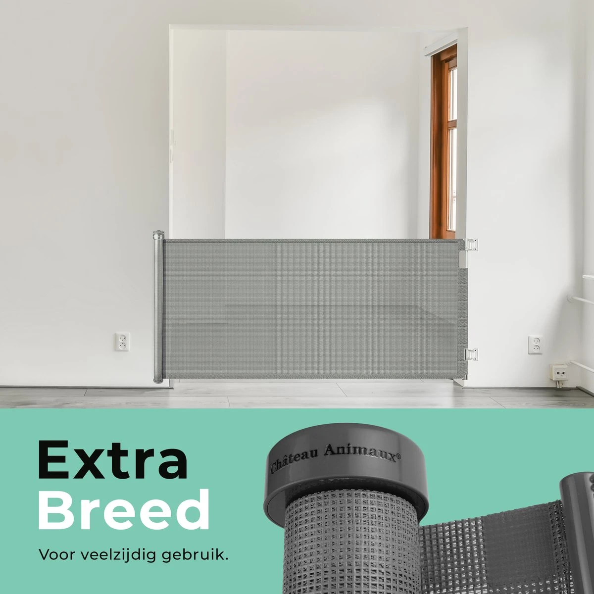 Château Animaux® - Tot 180cm Breed Traphekje Oprolbaar Hond - Stijlvolle Oplossing - Dieren Hek - Honden Hek 4 Château Animaux® - Tot 180cm Breed Traphekje Oprolbaar Hond - Stijlvolle Oplossing - Dieren Hek - Honden Hek - Afbeelding 2