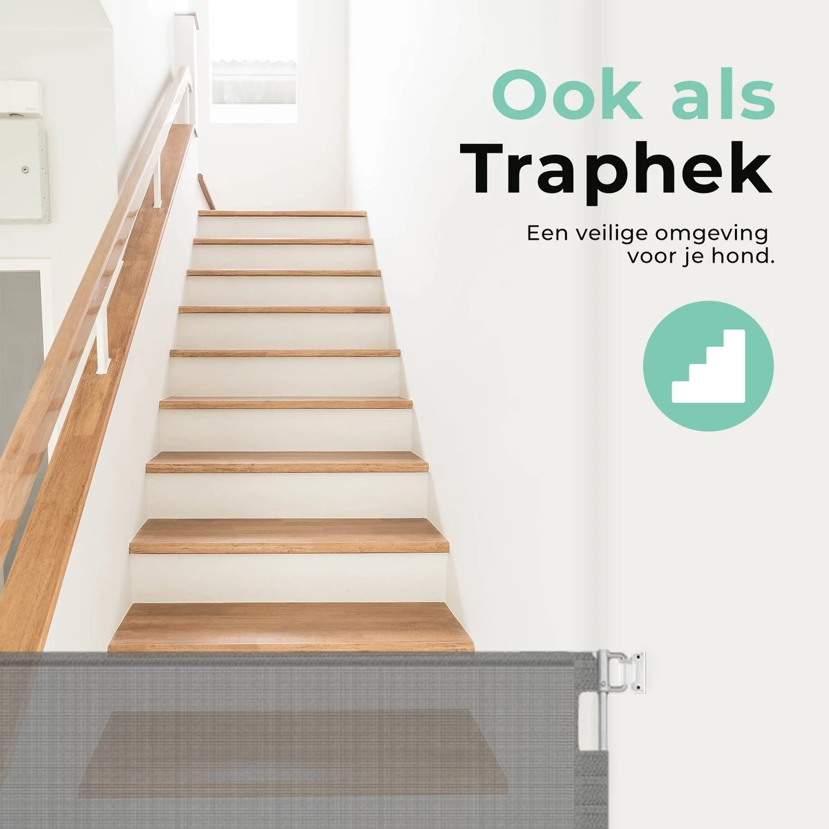 Château Animaux® - Tot 180cm Breed Traphekje Oprolbaar Hond - Stijlvolle Oplossing - Dieren Hek - Honden Hek 9 Château Animaux® - Tot 180cm Breed Traphekje Oprolbaar Hond - Stijlvolle Oplossing - Dieren Hek - Honden Hek - Afbeelding 7