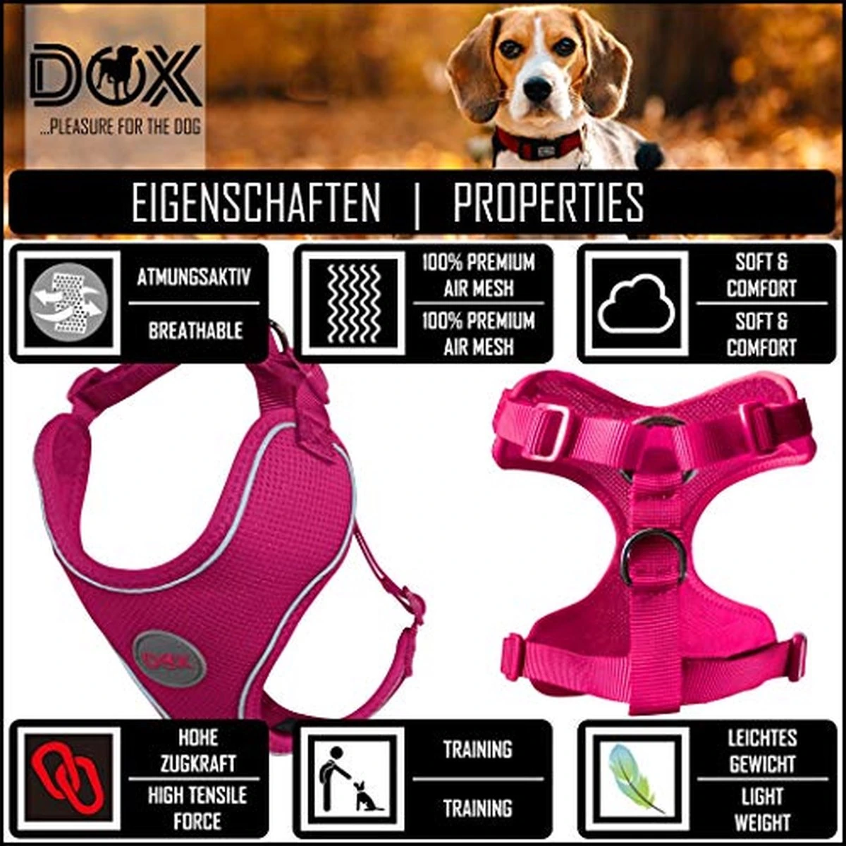 DDOXX Hondenharnas, Reflecterend, Verstelbaar, Breakaway | Borstharnas Voor Klein, Middelgroot | Hondenharnas Hond Kat Puppy Auto | Kattenharnas Puppy Harnas | Roze Roze, S 6 DDOXX Hondenharnas, Reflecterend, Verstelbaar, Breakaway | Borstharnas Voor Klein, Middelgroot | Hondenharnas Hond Kat Puppy Auto | Kattenharnas Puppy Harnas | Roze Roze, S - Afbeelding 4