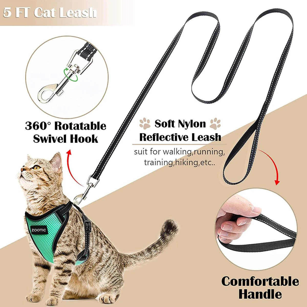 Kattentuigje Met Leiband Riem Kattenharnas Groen Maat M Kat & Kitten - Dieren Kattenriem - Cat Leash - Halsomvang 20 Tot 26cm - Borstomvang 30 Tot 34cm - Zootic® 4 Kattentuigje Met Leiband Riem Kattenharnas Groen Maat M Kat & Kitten - Dieren Kattenriem - Cat Leash - Halsomvang 20 Tot 26cm - Borstomvang 30 Tot 34cm - Zootic® - Afbeelding 2