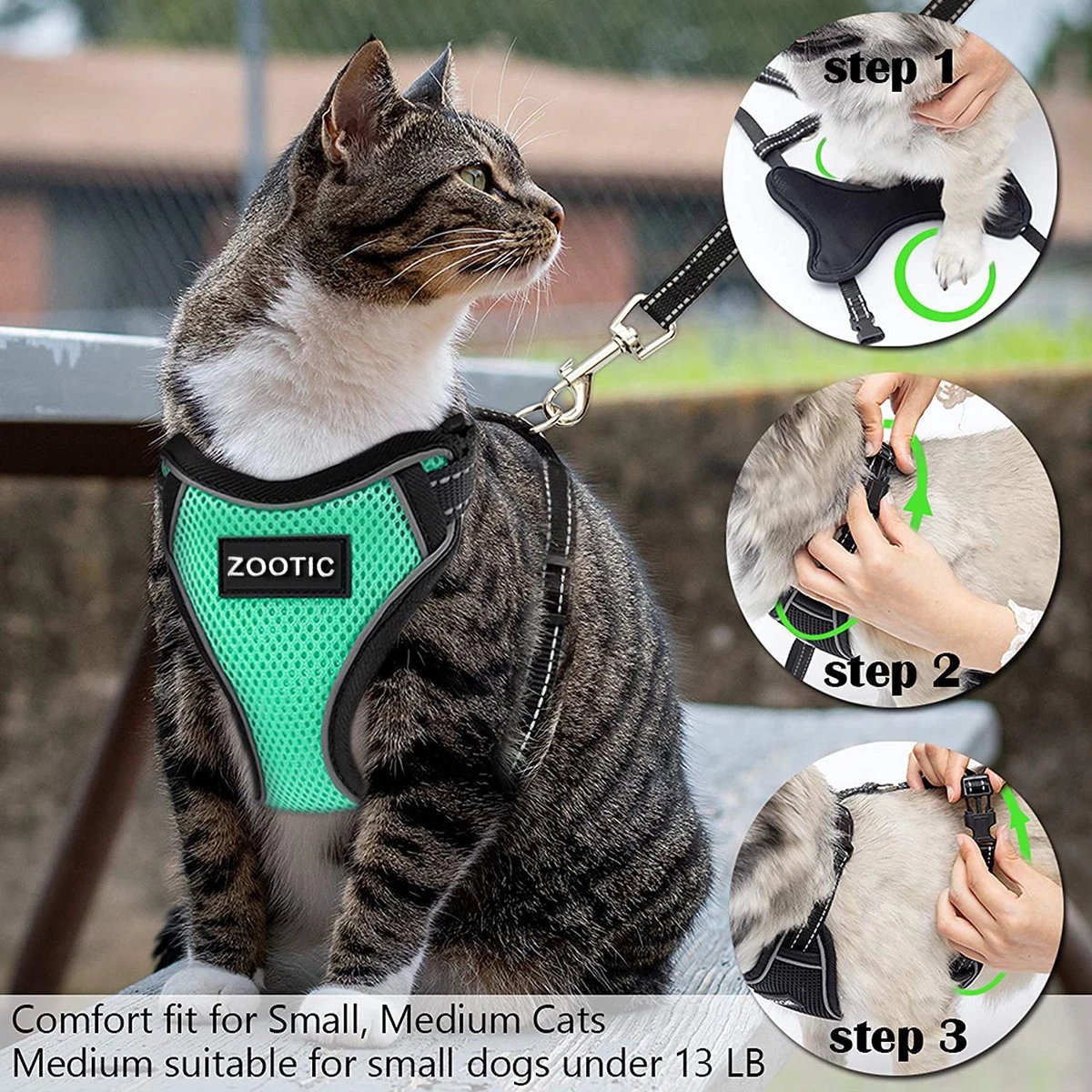Kattentuigje Met Leiband Riem Kattenharnas Groen Maat M Kat & Kitten - Dieren Kattenriem - Cat Leash - Halsomvang 20 Tot 26cm - Borstomvang 30 Tot 34cm - Zootic® 5 Kattentuigje Met Leiband Riem Kattenharnas Groen Maat M Kat & Kitten - Dieren Kattenriem - Cat Leash - Halsomvang 20 Tot 26cm - Borstomvang 30 Tot 34cm - Zootic® - Afbeelding 3