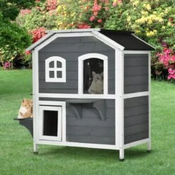 PawHut Kattenhuis Voor Buiten Kattenhut Met 2 Verdiepingen Kattenvilla, Asfaltdak, Massief Hout Grijs D30-236 23 PawHut Kattenhuis Voor Buiten Kattenhut Met 2 Verdiepingen Kattenvilla, Asfaltdak, Massief Hout Grijs D30-236 -Dierenwinkel 1200x1200 433