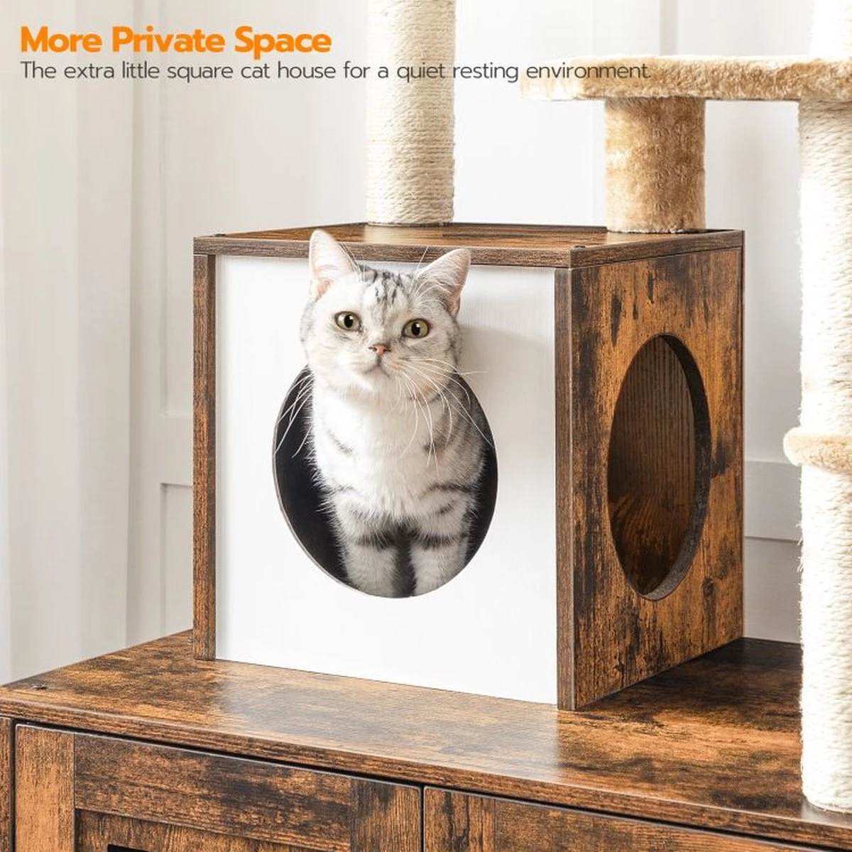 Signature Home Lola Krabpaal Met Kattenbak - Kattenbak Hangmat Mand Katten Huis - Kattenhuis Met Deur En Slot - Krabpalen Katten Huis - Kattenbakmeubel Verborgen - Alles-in-één Kattenspeelgoed Met Kattenhuis - Bruin - 70cm X 132cm X 48cm 4 Signature Home Lola Krabpaal Met Kattenbak - Kattenbak Hangmat Mand Katten Huis - Kattenhuis Met Deur En Slot - Krabpalen Katten Huis - Kattenbakmeubel Verborgen - Alles-in-één Kattenspeelgoed Met Kattenhuis - Bruin - 70cm X 132cm X 48cm - Afbeelding 2