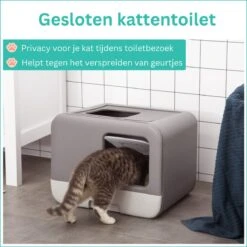 Kattenbak - 2 Uitgangen - Kattentoilet - Uitschuifbare Bodem - Met Schepje - Grijs 53 X 40 X 40 Cm -Dierenwinkel 1200x1200 492