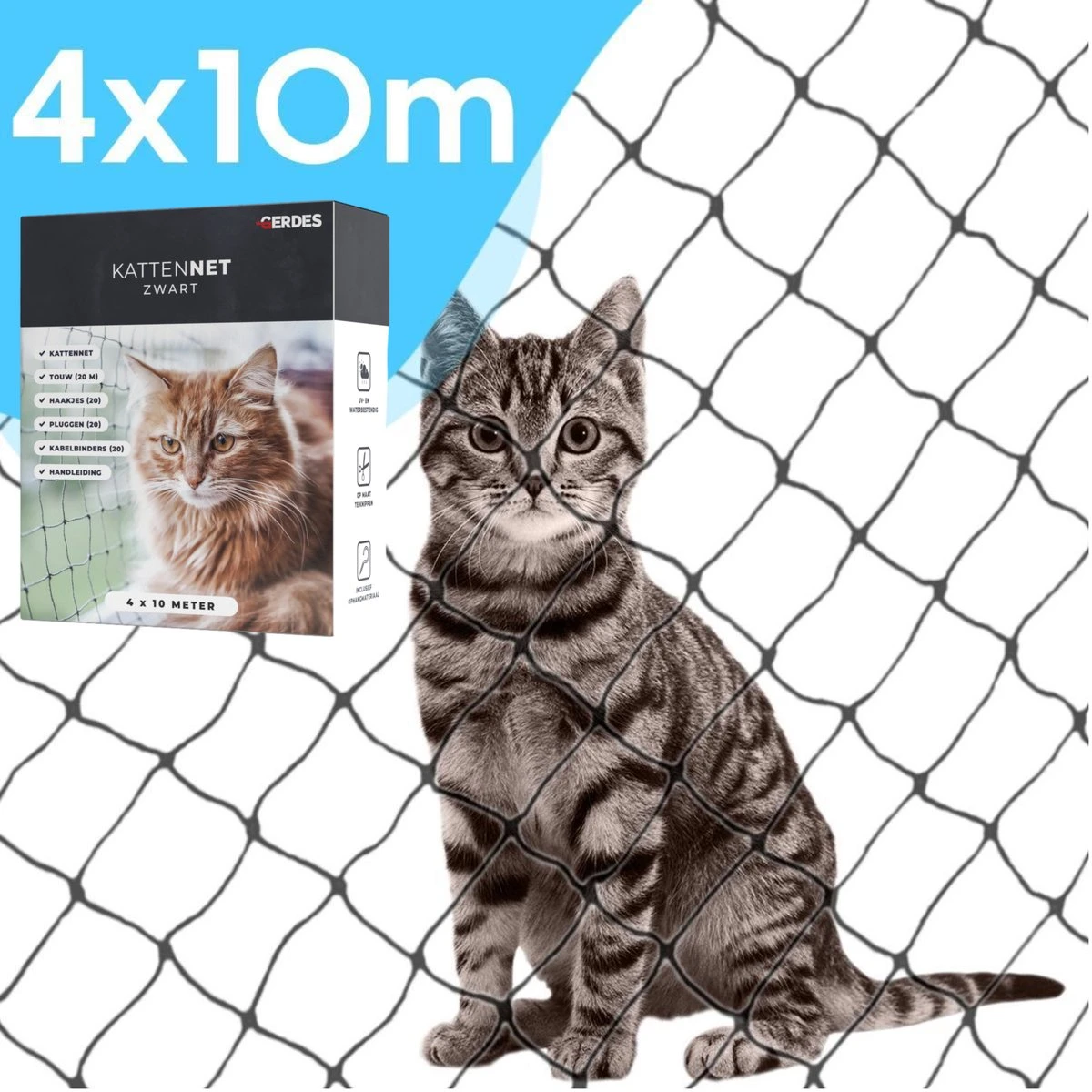 Kattennet Voor Balkon 4 X 10 M - Kattennet - Katten Gaas - Zwart 3 Kattennet Voor Balkon 4 X 10 M - Kattennet - Katten Gaas - Zwart