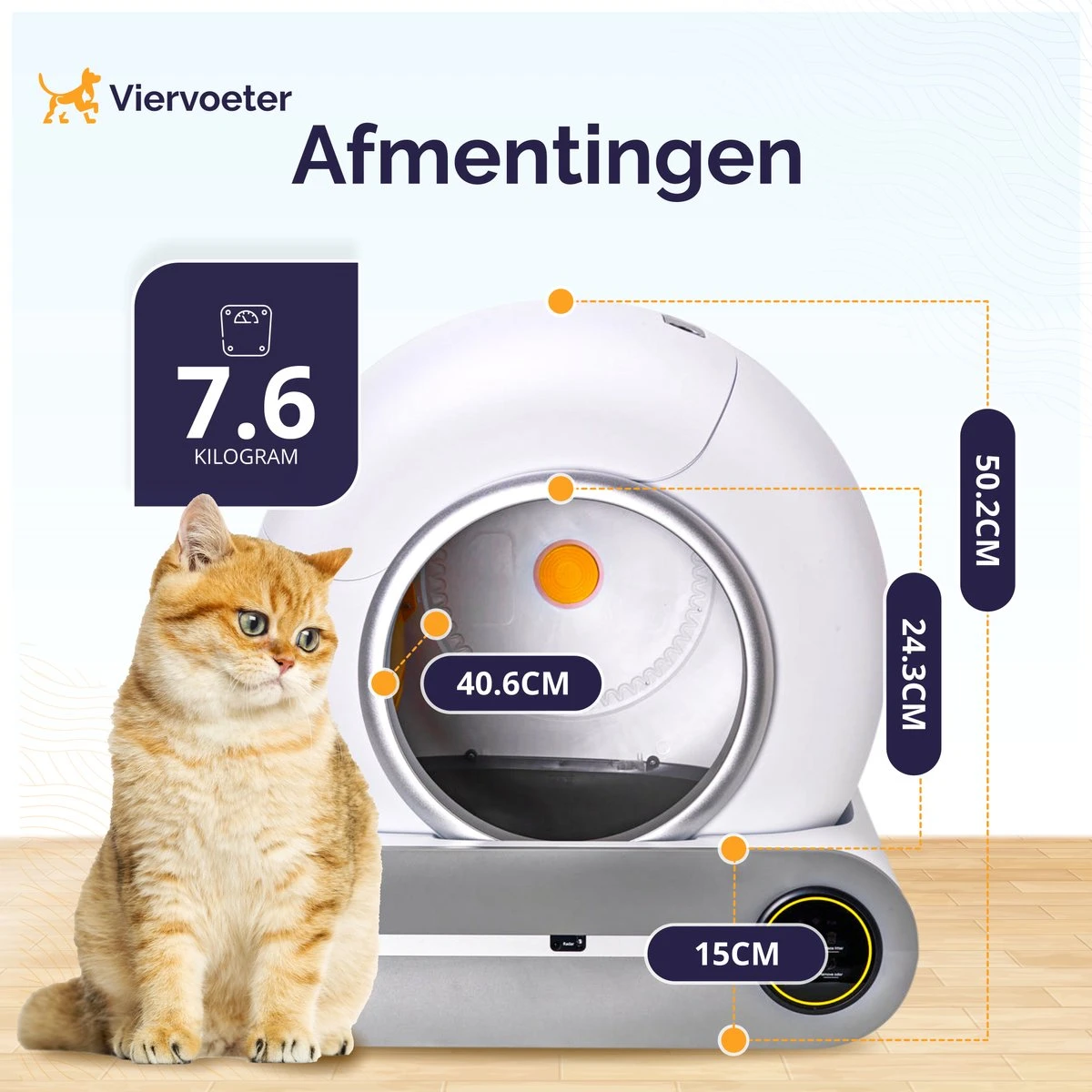 Viervoeter™ Kattenbak Zelfreinigend – Automatische Kattenbak – Zelfreinigende Kattenbak – Anti-geur – 53x58x55cm – Bedienen Via App – 65 Liter 4 Viervoeter™ Kattenbak Zelfreinigend – Automatische Kattenbak – Zelfreinigende Kattenbak – Anti-geur – 53x58x55cm – Bedienen Via App – 65 Liter - Afbeelding 2