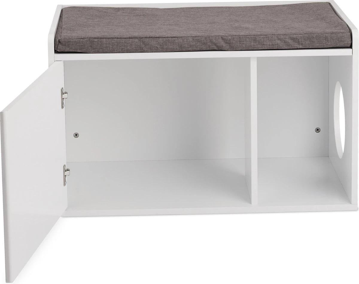 Relaxdays Kattenbak Ombouw - Met Zitkussen - Kattenhuis Wit - Kattenmeubel - Kattenkast 10 Relaxdays Kattenbak Ombouw - Met Zitkussen - Kattenhuis Wit - Kattenmeubel - Kattenkast - Afbeelding 8