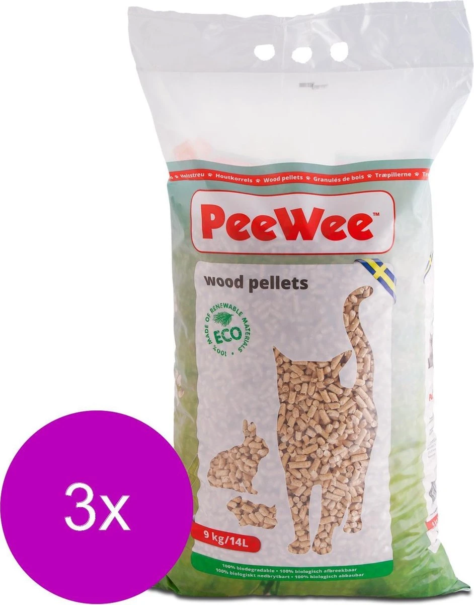 Peewee Houtkorrels Kattenbakvulling - 3 X 9 Kg (27 Kg, 42l) 5 Peewee Houtkorrels Kattenbakvulling - 3 X 9 Kg (27 Kg, 42l) - Afbeelding 3