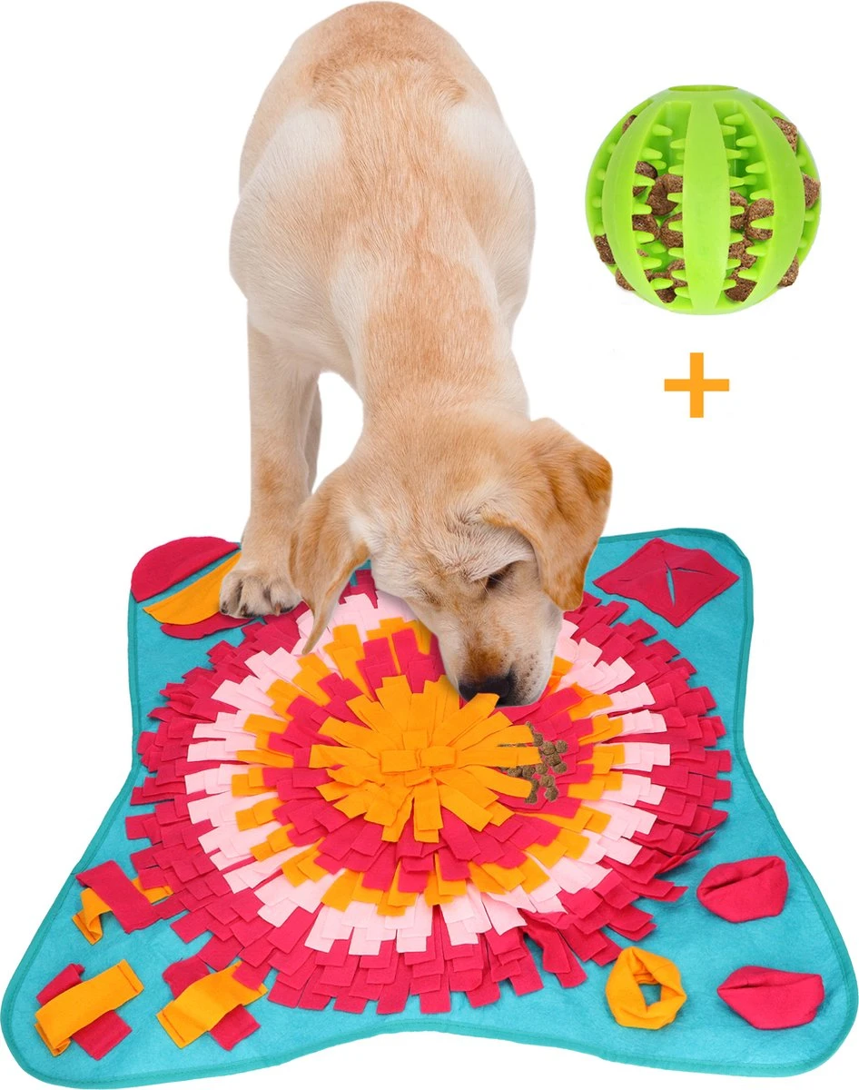 Snuffelmat 70x70cm Inclusief Rubberen Massage Bal & E-book - Speelmat Hond - Denkspel Hond - Puppy Speelgoed - Anti Schrok Mat - Honden Snoepjes - Cadeau Tip 3 Snuffelmat 70x70cm Inclusief Rubberen Massage Bal & E-book - Speelmat Hond - Denkspel Hond - Puppy Speelgoed - Anti Schrok Mat - Honden Snoepjes - Cadeau Tip
